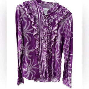 The Shirt by Rochelle Behrens, Purple and White Color, Size XS, 100% Rayon Shirt